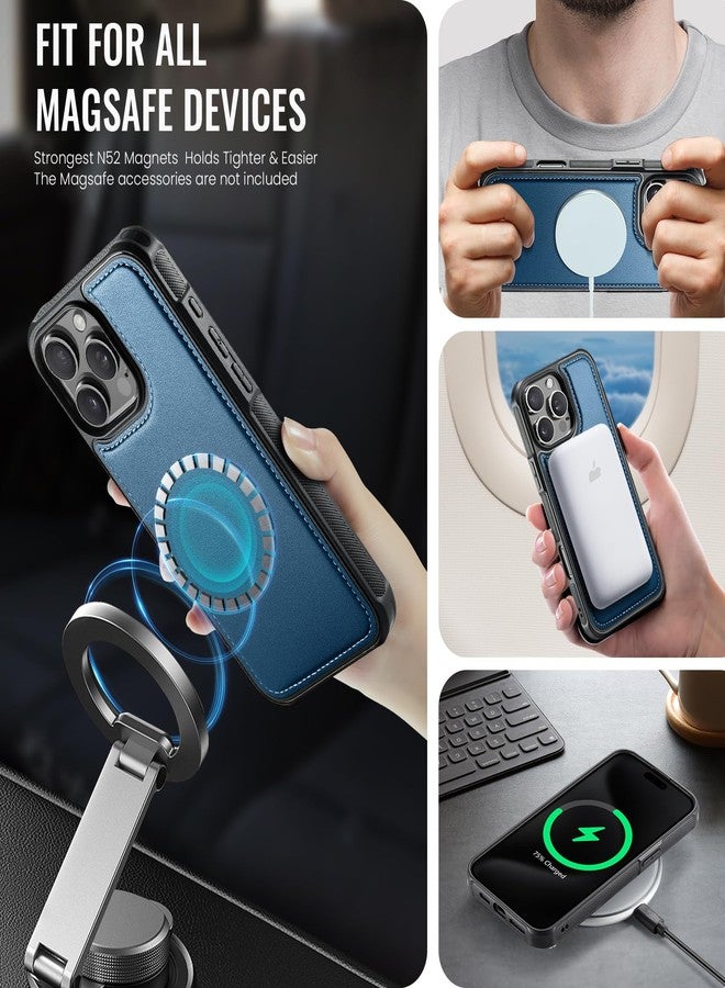 Usroom Compatible with Magsafe Wireless Charing for iPhone 16 Pro Max 6.9" Wallet Case, RFID Blocking Card Holder 2 in 1 Detachable Wallet Kickstand Shockproof Case, Blue - Image 2