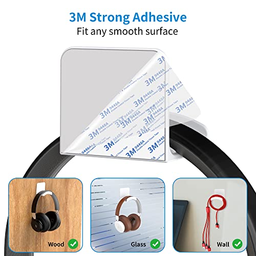 SOKUSIN Headphone Stand Headset Holder - Adhesive Gaming Earphones Hanger, Universal Desk Wall Mount Hook for All Headphone/Controller, Compatible with Beats, AirPods Max,Sony, JBL (White) - Image 3