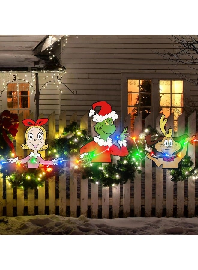 CCOVERY Christmas Fence Decorations Outdoor 3Pcs Fence Peeker with LED Lights for Fence Yard Garden Lawn Christmas Decor Outside - Image 1