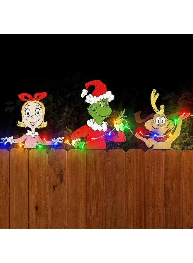 CCOVERY Christmas Fence Decorations Outdoor 3Pcs Fence Peeker with LED Lights for Fence Yard Garden Lawn Christmas Decor Outside - Image 3