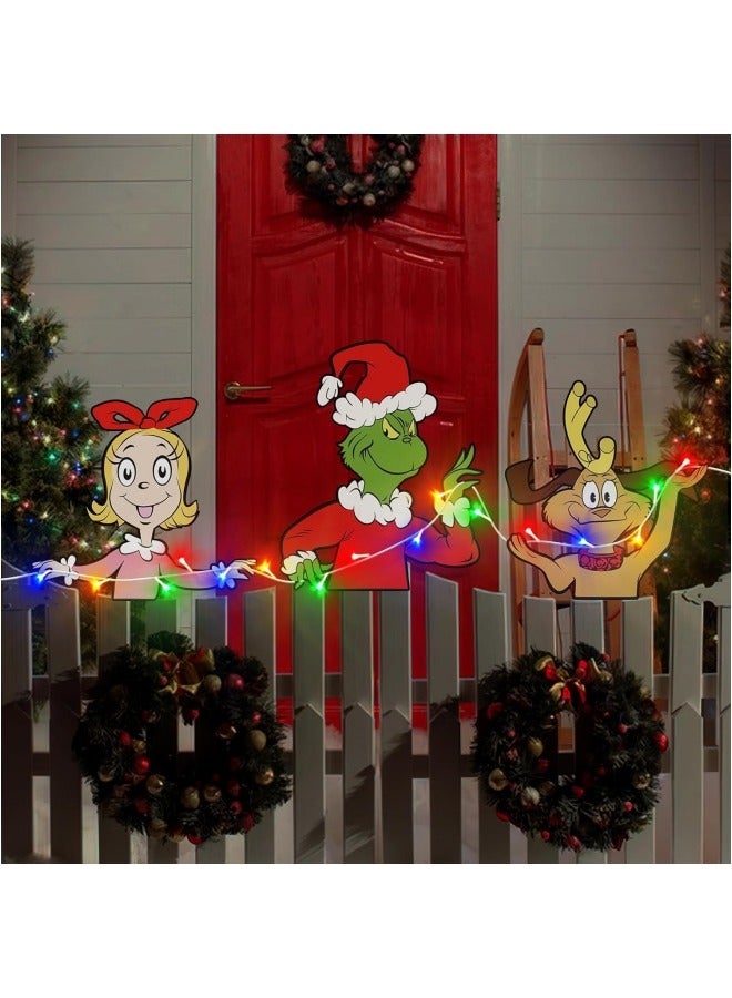 CCOVERY Christmas Fence Decorations Outdoor 3Pcs Fence Peeker with LED Lights for Fence Yard Garden Lawn Christmas Decor Outside - Image 2