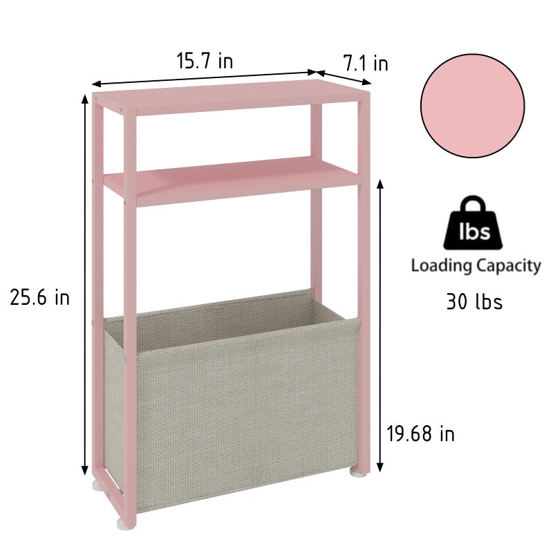 Leomonio Narrow Side Table, Slim End Tables with Fabric Basket, Skinny Table for Small Spaces, Thin Bedside Table for Living Room, Bedroom (1, Jelly Pink + Cream White) - Image 2