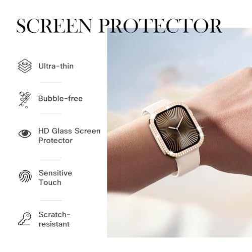 Adepoy Compatible for Apple Watch Case Series 11/10 42mm with Tempered Glass Screen Protector, Double Bling Case Crystal Diamonds Rhinestone Bumper Overall Hard PC Ultra Protective Cover For iWatch 42 - Image 2