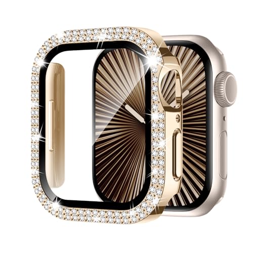 Adepoy Compatible for Apple Watch Case Series 11/10 42mm with Tempered Glass Screen Protector, Double Bling Case Crystal Diamonds Rhinestone Bumper Overall Hard PC Ultra Protective Cover For iWatch 42 - Image 1