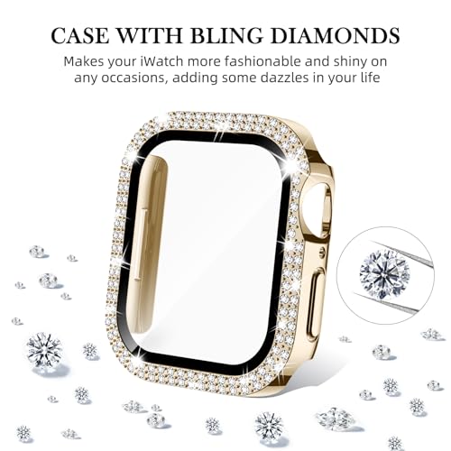 Adepoy Compatible for Apple Watch Case Series 11/10 42mm with Tempered Glass Screen Protector, Double Bling Case Crystal Diamonds Rhinestone Bumper Overall Hard PC Ultra Protective Cover For iWatch 42 - Image 5