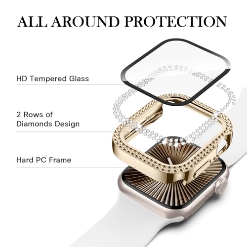 Adepoy Compatible for Apple Watch Case Series 11/10 42mm with Tempered Glass Screen Protector, Double Bling Case Crystal Diamonds Rhinestone Bumper Overall Hard PC Ultra Protective Cover For iWatch 42 - Image 3