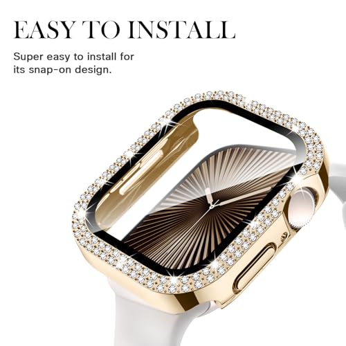 Adepoy Compatible for Apple Watch Case Series 11/10 42mm with Tempered Glass Screen Protector, Double Bling Case Crystal Diamonds Rhinestone Bumper Overall Hard PC Ultra Protective Cover For iWatch 42 - Image 4