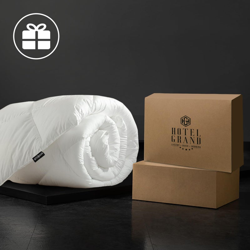 Hotel Grand Luxury White Goose Feather Down Fiber Comforter King Size, 100% Cotton All Season Duvet Insert King, Fluffy Medium Warmth Bedding Comforter with 8 Corner Loops, White 106x90 Inch - Image 3