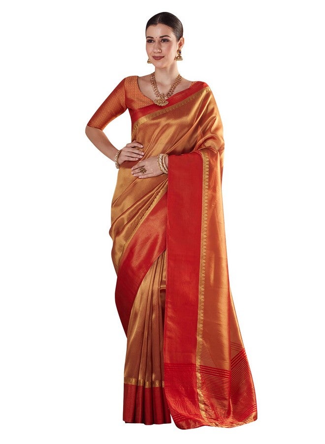 saree mall ساري مول ساري نسائي بلون ذهبي من قماش التيسو مع قطعة بلوزة غير مخيطة (59ALEKHA5903_NV) - Image 1