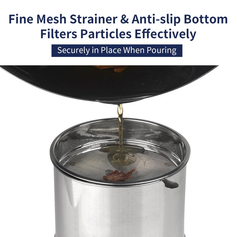 Ohtomber 1.2L Bacon Grease Saver Container with Fine Mesh Strainer and Non-slip Silicone, Cooking Oil Keeper Grease Fat Storage Filter Container for Kitchen, Used Oil Holder Pot - Image 3