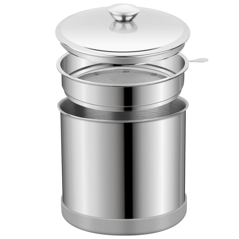 Ohtomber 1.2L Bacon Grease Saver Container with Fine Mesh Strainer and Non-slip Silicone, Cooking Oil Keeper Grease Fat Storage Filter Container for Kitchen, Used Oil Holder Pot - Image 1