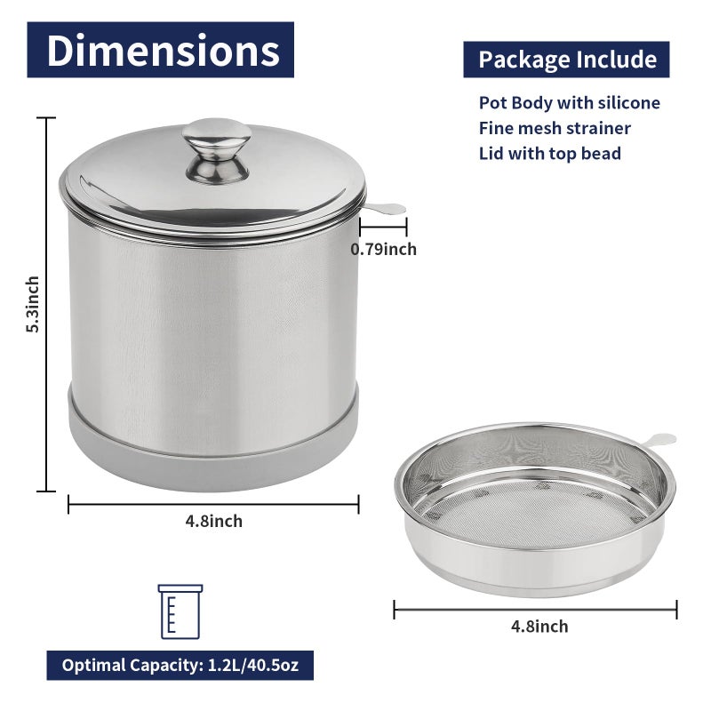 Ohtomber 1.2L Bacon Grease Saver Container with Fine Mesh Strainer and Non-slip Silicone, Cooking Oil Keeper Grease Fat Storage Filter Container for Kitchen, Used Oil Holder Pot - Image 2
