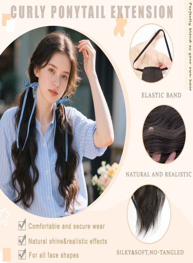 WZNBBOY 2PCS Curly Ponytail Extension with Elastic Tie 17 Inch Natural Wavy Hairpiece Synthetic Pony Tail Hair Extensions Wave Fake Ponytail Hairpieces for Women Daily Wear - Image 3