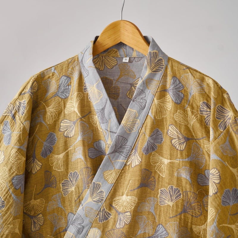 Kimono Robe Purefair 100% Cotton Gauze Ginkgo Leaf Print - Image 3