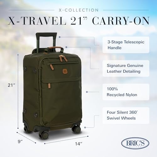 Bric's X Travel - Carry-On Luggage Bag with Spinner Wheels - 21 Inch - Luxury Luggage Bag - Olive - Image 2