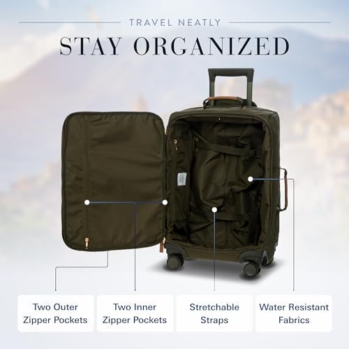 Bric's X Travel - Carry-On Luggage Bag with Spinner Wheels - 21 Inch - Luxury Luggage Bag - Olive - Image 3