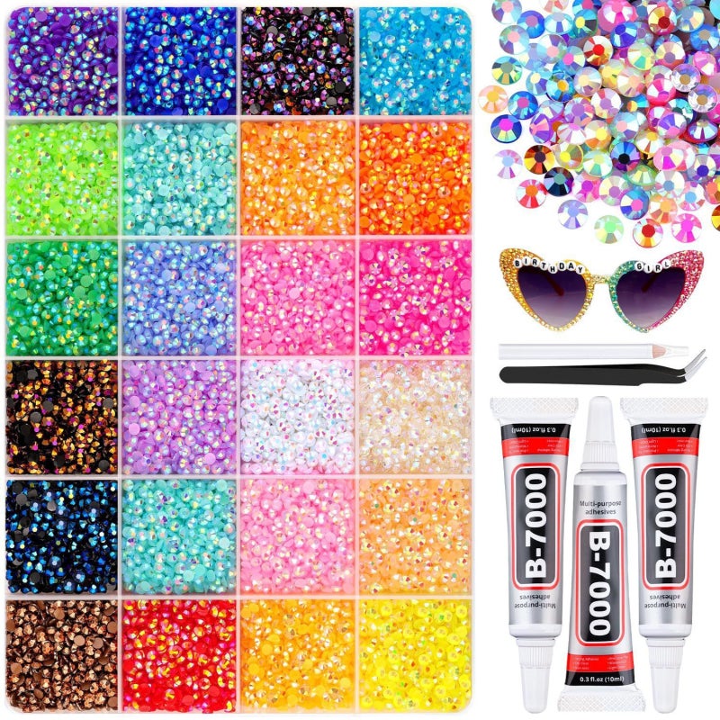 24 Colors Resin Jelly Rhinestones for Bedazzling, 3mm 24000 Pcs Flatback Gems for Crafting, Bedazzling Kit with 3Pcs B7000 Glue for Clothing Shoes Nail Book Diamond Art - Image 1