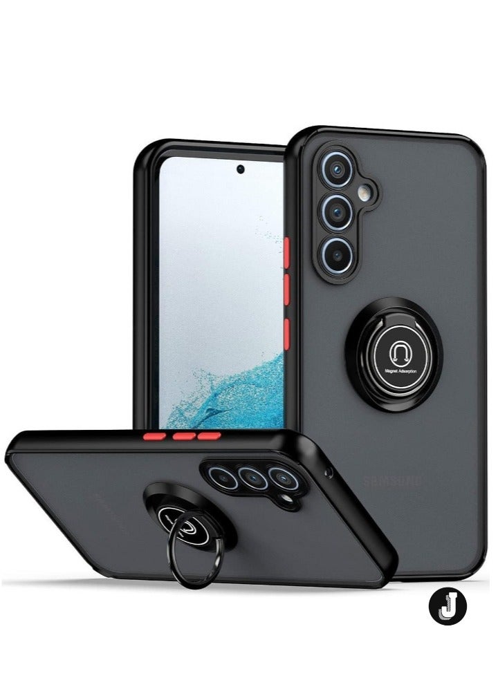 JAJEEK "Shockproof Galaxy A34 5G Case with Metal Ring Kickstand – Magnetic Car Mount Holder, Matte Hard Back Cover (Black/Grey)" - Image 1