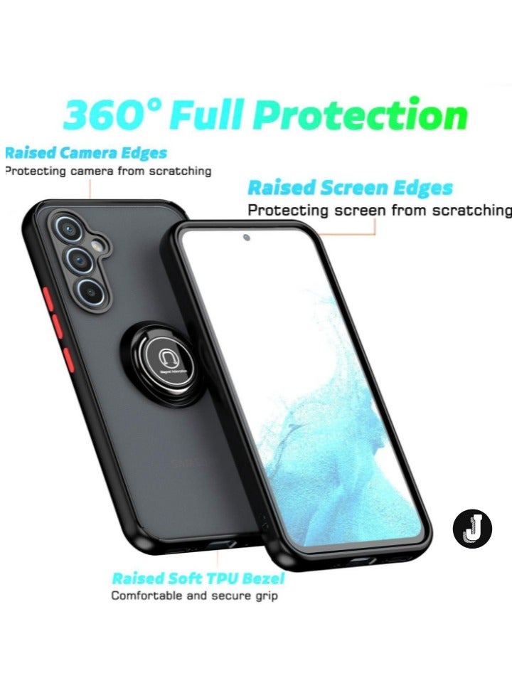 JAJEEK "Shockproof Galaxy A34 5G Case with Metal Ring Kickstand – Magnetic Car Mount Holder, Matte Hard Back Cover (Black/Grey)" - Image 4
