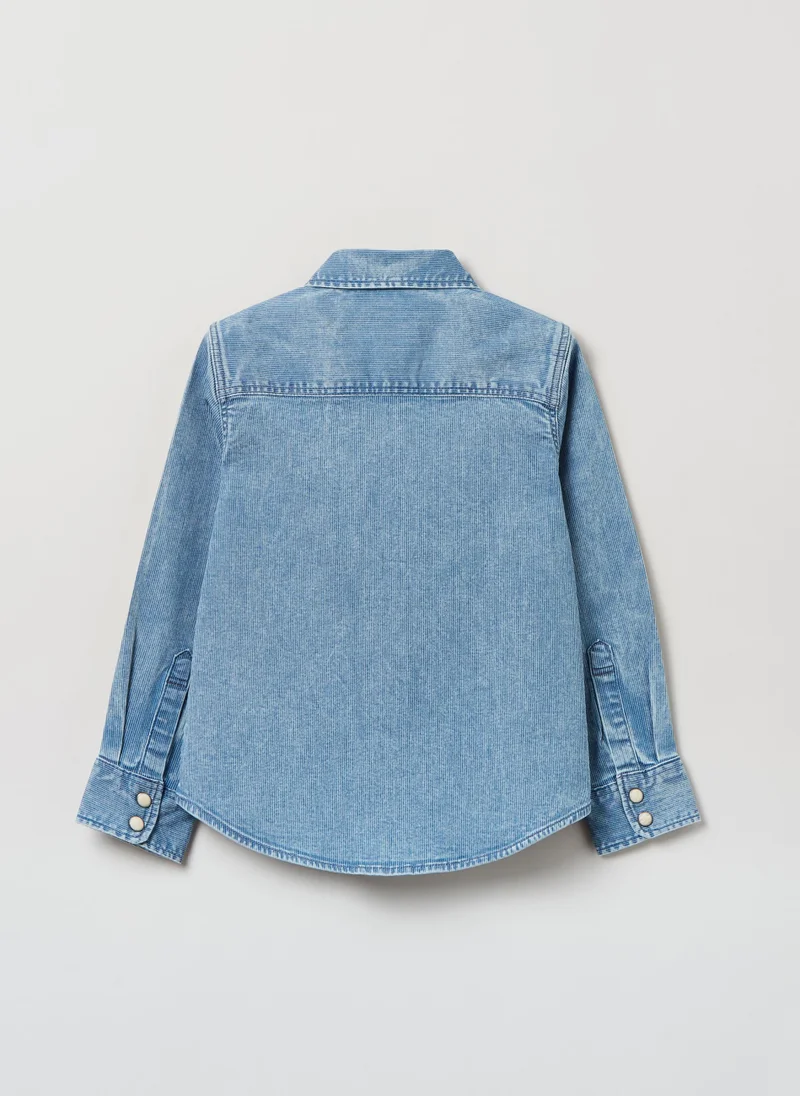 او في اس Ovs Housebrand Denim Shirt With Striped Weave