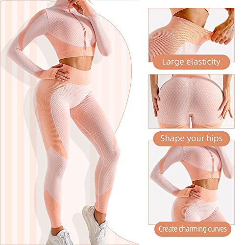SINBRLAI Women's 3pcs Seamless Workout Outfits Sets, Yoga Sportswear Tracksuit Leggings and Stretch Sports Bra Fitness - Image 4