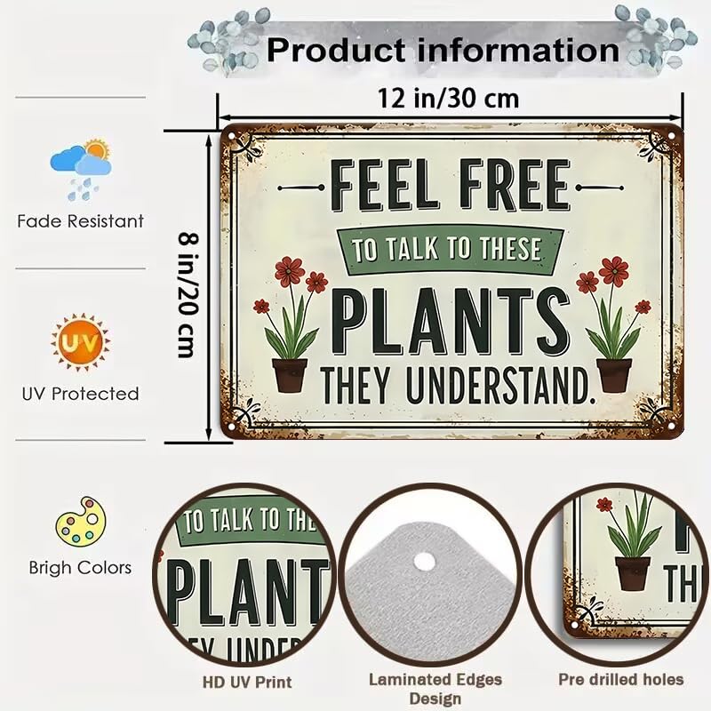 Bestylez Garden Gifts Feel Free to Talk with These Plants They Understand Vintage Gardening Signs for Home Garden Greenhouse Living Room Bedroom Yard Outdoor Decor 8X12 Inch (3373) - Image 2