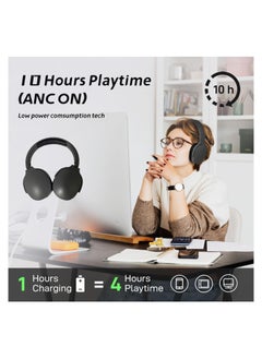 General Bluetooth Headphones Over Ear,Wireless Headphones 12H Playtime and Noise Cancelling, HiFi Stereo Foldable Lightweight Headset, Deep Bass with Soft Protein Earpads for Home Office Cellphone  - Image 3