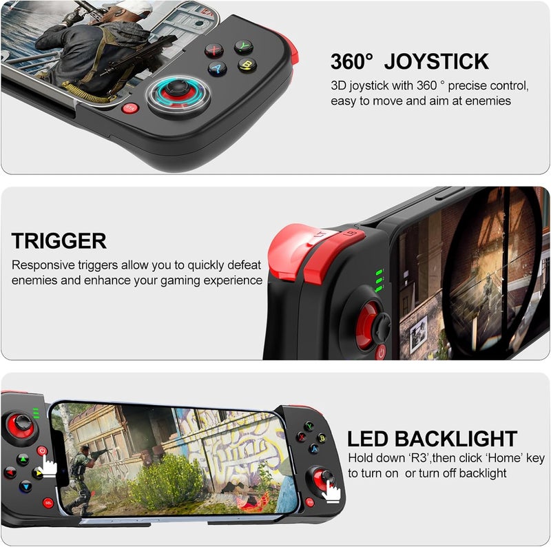 arVin Wireless Gaming Controller for iPhone/iPad/iOS/Android/Samsung/PC Gamepad Joystick with Back Button, Analog Triggers, Stretchable, Bluetooth 5.0 Low Latency, Direct Play for CODM,Diablo Immortal - Image 4