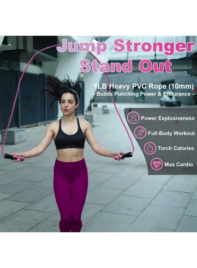 Coniflor Weighted Jump Rope, 1LB Tangle-Free Ball Bearing Rapid Speed Skipping Rope for Men Women, Adjustable 9mm PVC Rope with Handle for Boxing MMA Weight-Loss Athletic Workout Fitness, Gradient Pink&Pink - Image 2