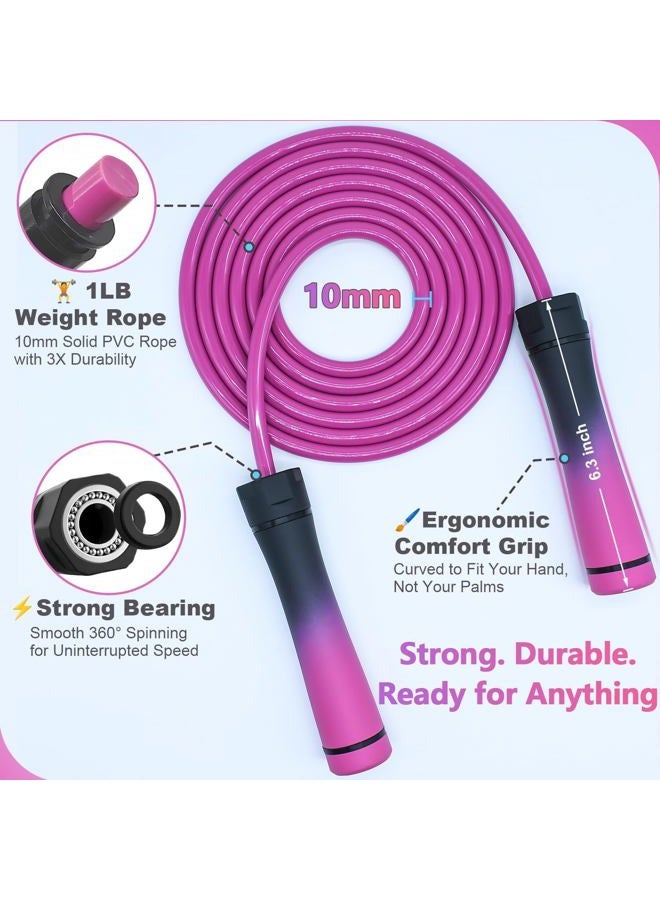 Coniflor Weighted Jump Rope, 1LB Tangle-Free Ball Bearing Rapid Speed Skipping Rope for Men Women, Adjustable 9mm PVC Rope with Handle for Boxing MMA Weight-Loss Athletic Workout Fitness, Gradient Pink&Pink - Image 3