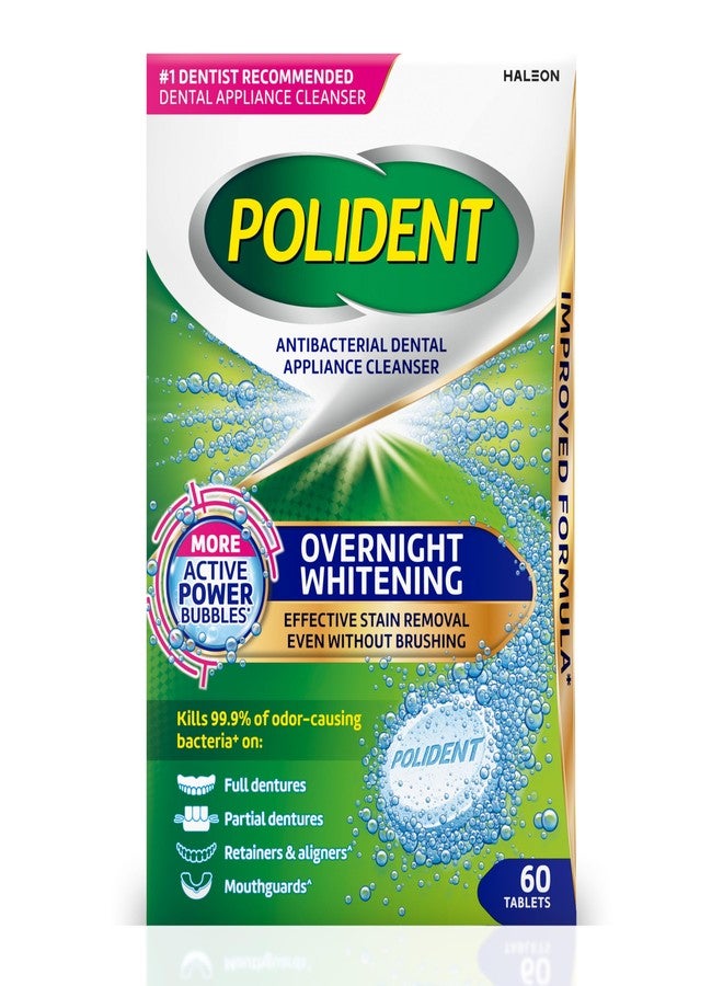 Polident Overnight Whitening Antibacterial Dental Appliance Cleanser Tablets, Mouthguard Cleaning Tablets, 60 Count - Image 1