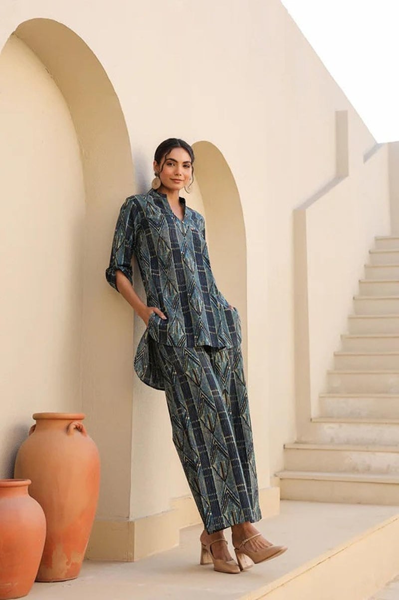 Kalaanj Kurta Set for Women || 2 pic co-ords Set for Women (KALSS25SP464_KB-Blue-L) - Image 5