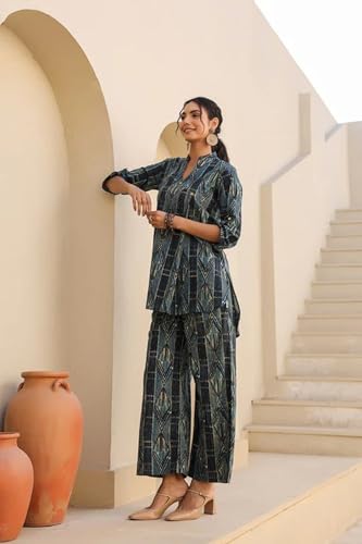Kalaanj Kurta Set for Women || 2 pic co-ords Set for Women (KALSS25SP464_KB-Blue-L) - Image 2
