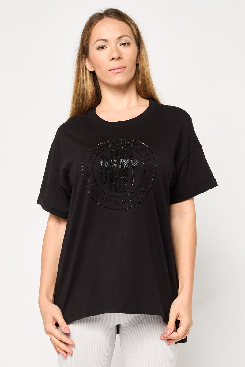 DKNY Sport Women Sportswear Fit Short Sleeves Outdoor T-Shirt, Black - Image 1