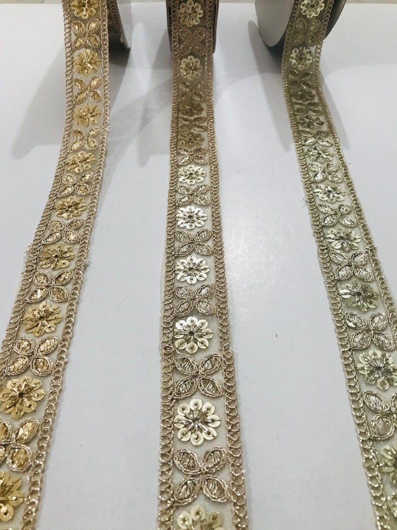 PREMDAS LACES LACE Border with Sequins and Zari Dori Embroidery Work for Saree, Kurti, Dress, Bandhani, Lehenga, Decorative Ribbon (PAL MAT) - Image 5