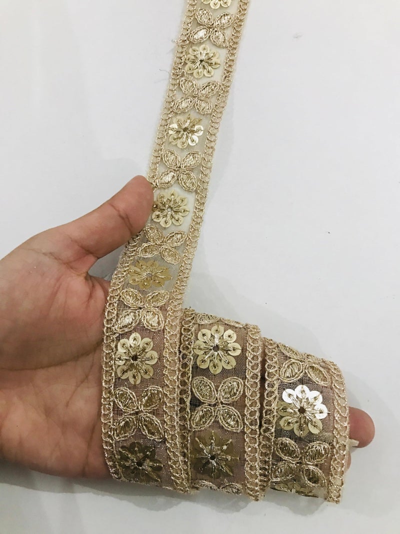 PREMDAS LACES LACE Border with Sequins and Zari Dori Embroidery Work for Saree, Kurti, Dress, Bandhani, Lehenga, Decorative Ribbon (PAL MAT) - Image 1