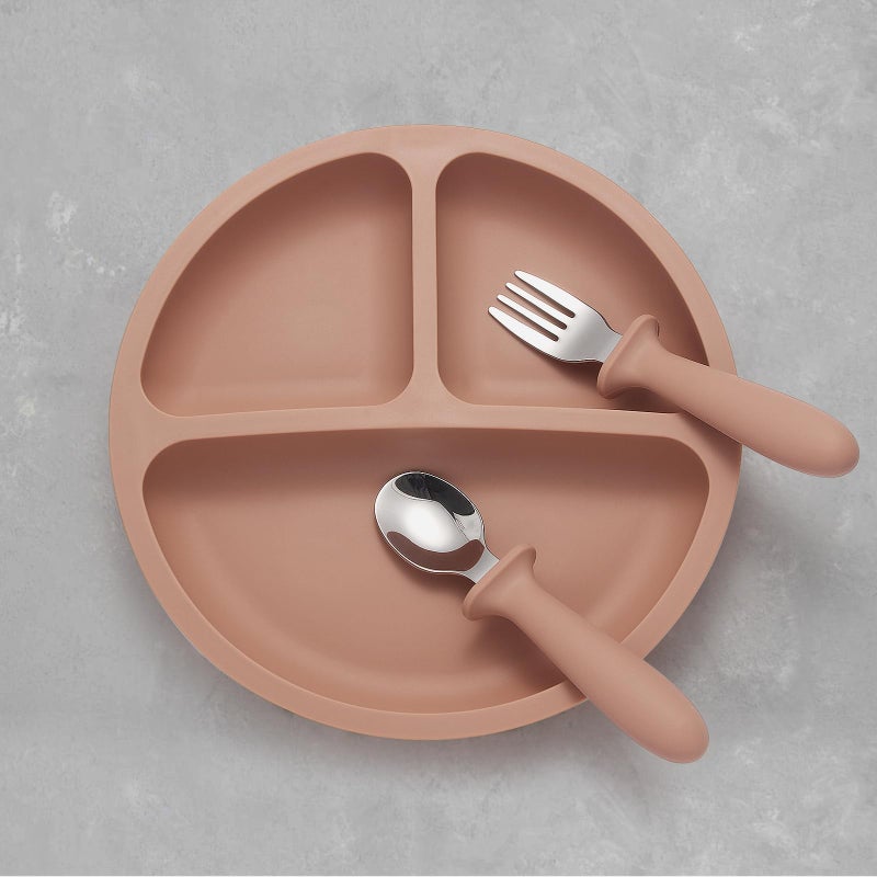Eascrozn Silicone Baby Feeding Set, 2 Pack Divided Suction Plates for Baby, 2 Pack Spoons and Forks Set Baby Eating Essentials, Feeding Supplies for Toddler Utensils, BPA Free - Image 2