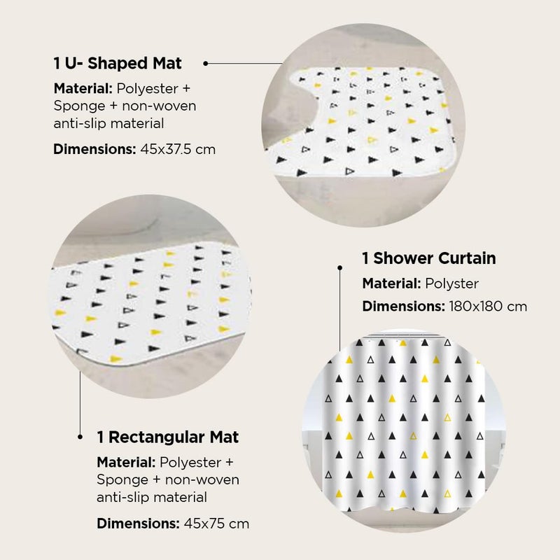 Umai UMAI Shower Curtain (180X180 cm) & Bathmat 3 Pcs Set|6ft|Creative Vibrant Coloured Polyster Curtain Sets with Non-Slip Bath mats for Bathroom|Easy-Slide Curtains|Quick Dry,Soft Mats  - Image 3
