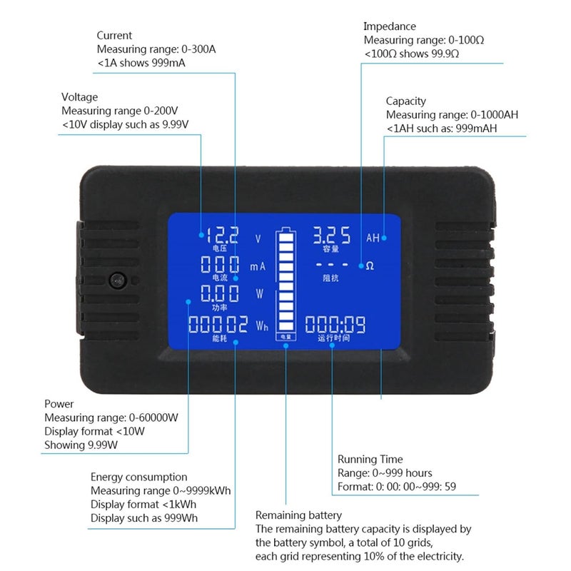 PZEM 015 عداد بطارية متعدد الوظائف بشاشة LCD رقمية مع تحويلة 300 أمبير - Image 5