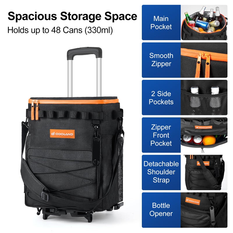 Odoland 48 Can Rolling Cooler Bag with Wheels & Handle, Collapsible Insulated Ice Chest for Beach, Camping & Tailgating - Portable Travel Soft Cooler on Wheels, Collapses for Easy Storage - Image 2