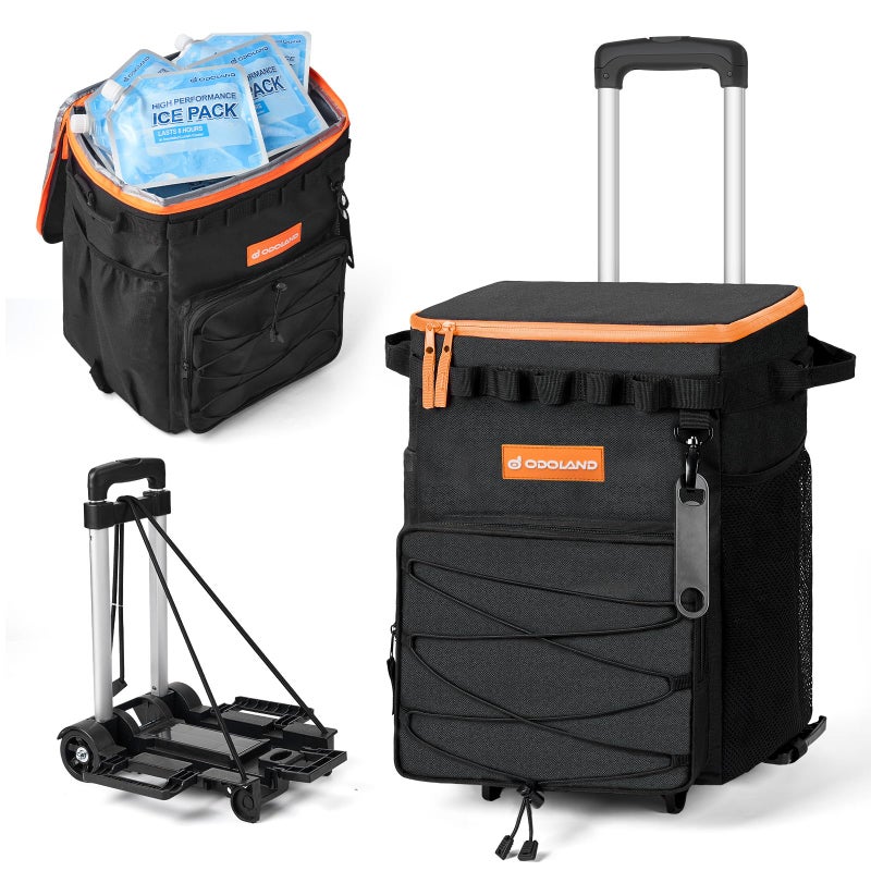 Odoland 48 Can Rolling Cooler Bag with Wheels & Handle, Collapsible Insulated Ice Chest for Beach, Camping & Tailgating - Portable Travel Soft Cooler on Wheels, Collapses for Easy Storage - Image 1
