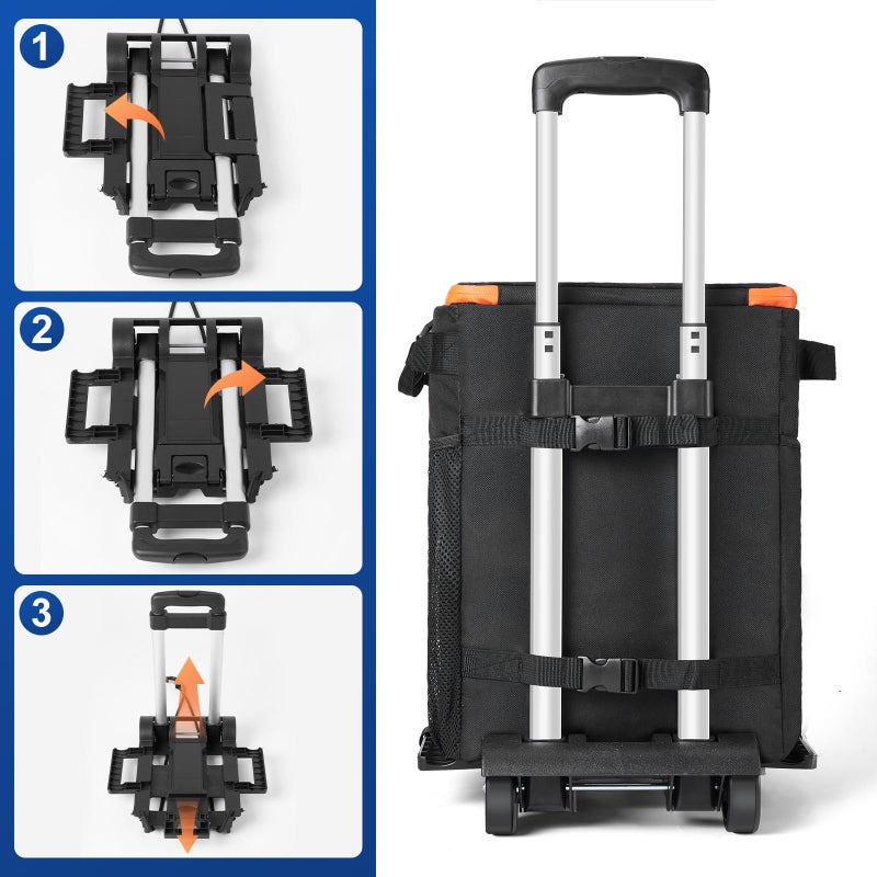Odoland 48 Can Rolling Cooler Bag with Wheels & Handle, Collapsible Insulated Ice Chest for Beach, Camping & Tailgating - Portable Travel Soft Cooler on Wheels, Collapses for Easy Storage - Image 3