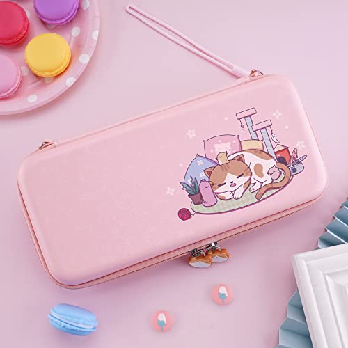 PlayVital Pink Cute Carrying Case for Nintendo Switch & OLED, Thumb Grip Caps & Kitten & Chicken Slim Travel Case for Switch Portable Hardshell Girl Storage Game Accessories - Image 4