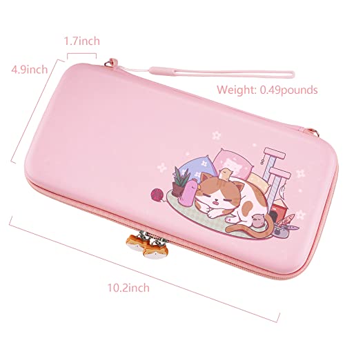 PlayVital Pink Cute Carrying Case for Nintendo Switch & OLED, Thumb Grip Caps & Kitten & Chicken Slim Travel Case for Switch Portable Hardshell Girl Storage Game Accessories - Image 3