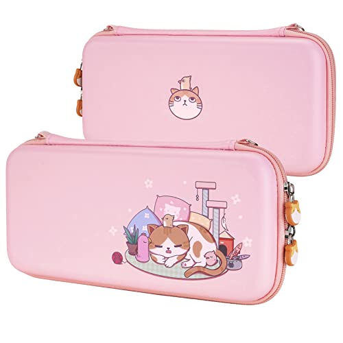 PlayVital Pink Cute Carrying Case for Nintendo Switch & OLED, Thumb Grip Caps & Kitten & Chicken Slim Travel Case for Switch Portable Hardshell Girl Storage Game Accessories - Image 1
