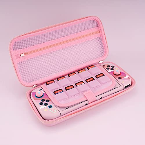 PlayVital Pink Cute Carrying Case for Nintendo Switch & OLED, Thumb Grip Caps & Kitten & Chicken Slim Travel Case for Switch Portable Hardshell Girl Storage Game Accessories - Image 5