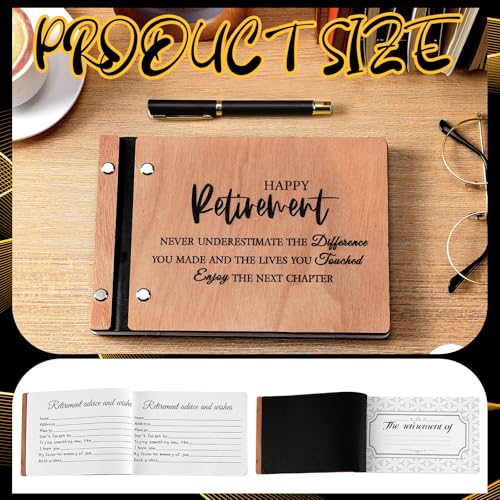 Skyygemm Wood Retirement Guest Book with Signature Pen Retirement Party Decorations Supplies Gifts for Women Men Office Colleague Advice and WishesHappy Retirement - Image 3