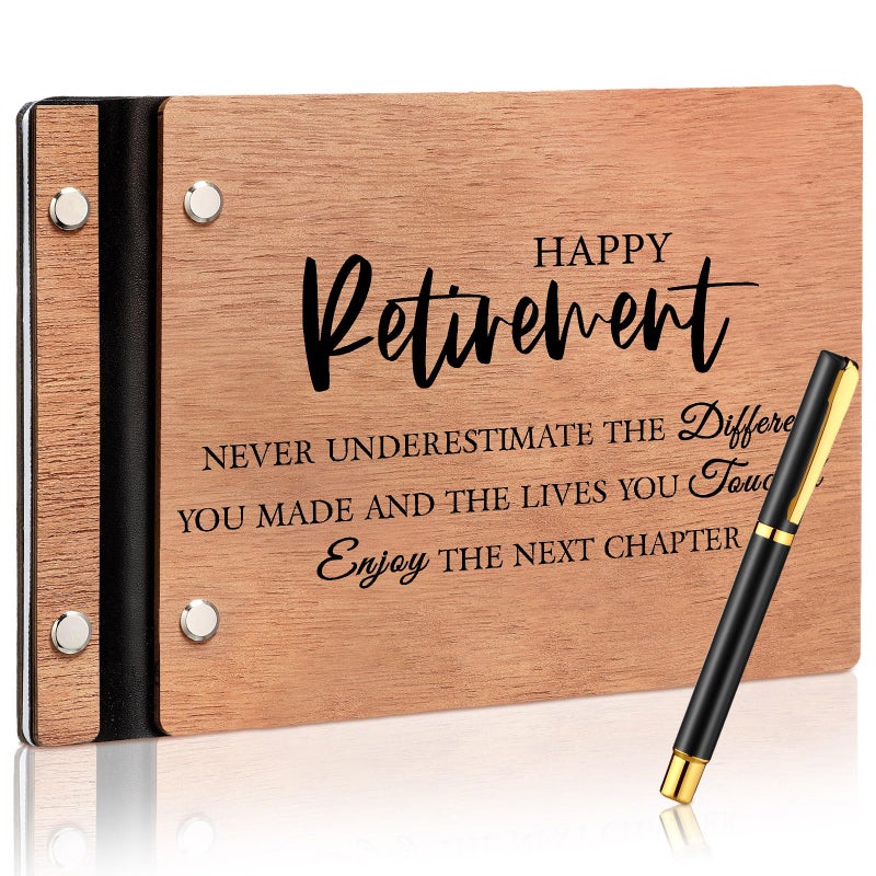 Skyygemm Wood Retirement Guest Book with Signature Pen Retirement Party Decorations Supplies Gifts for Women Men Office Colleague Advice and WishesHappy Retirement - Image 2