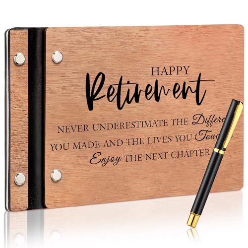Skyygemm Wood Retirement Guest Book with Signature Pen Retirement Party Decorations Supplies Gifts for Women Men Office Colleague Advice and WishesHappy Retirement - Image 1