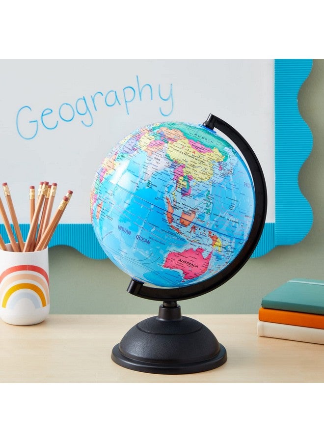 Juvale Rotating World Globe with Stand for Kids Learning, 8-inch Spinning Earth Globe for Classroom Geography Education - Image 2